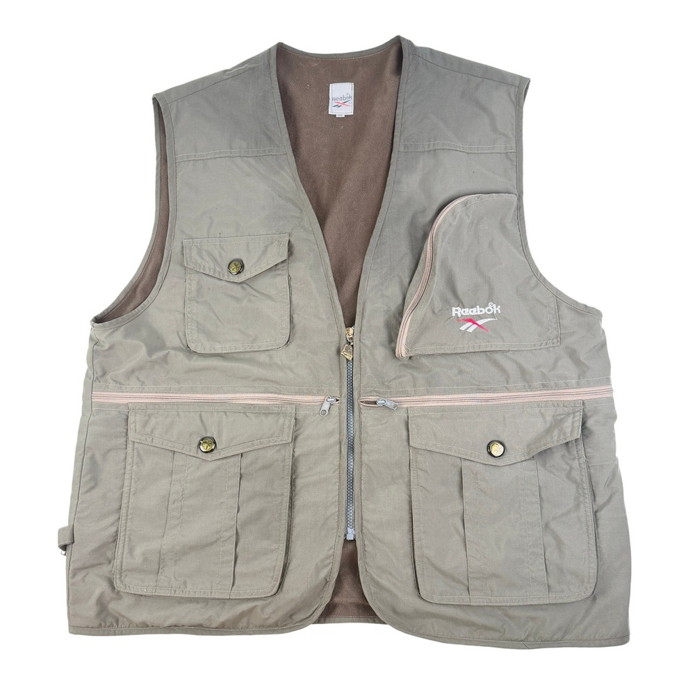 Vintage 90s Reebok Kanhwa Fleece Lined Utility Vest Mens XXL Khaki Tactical